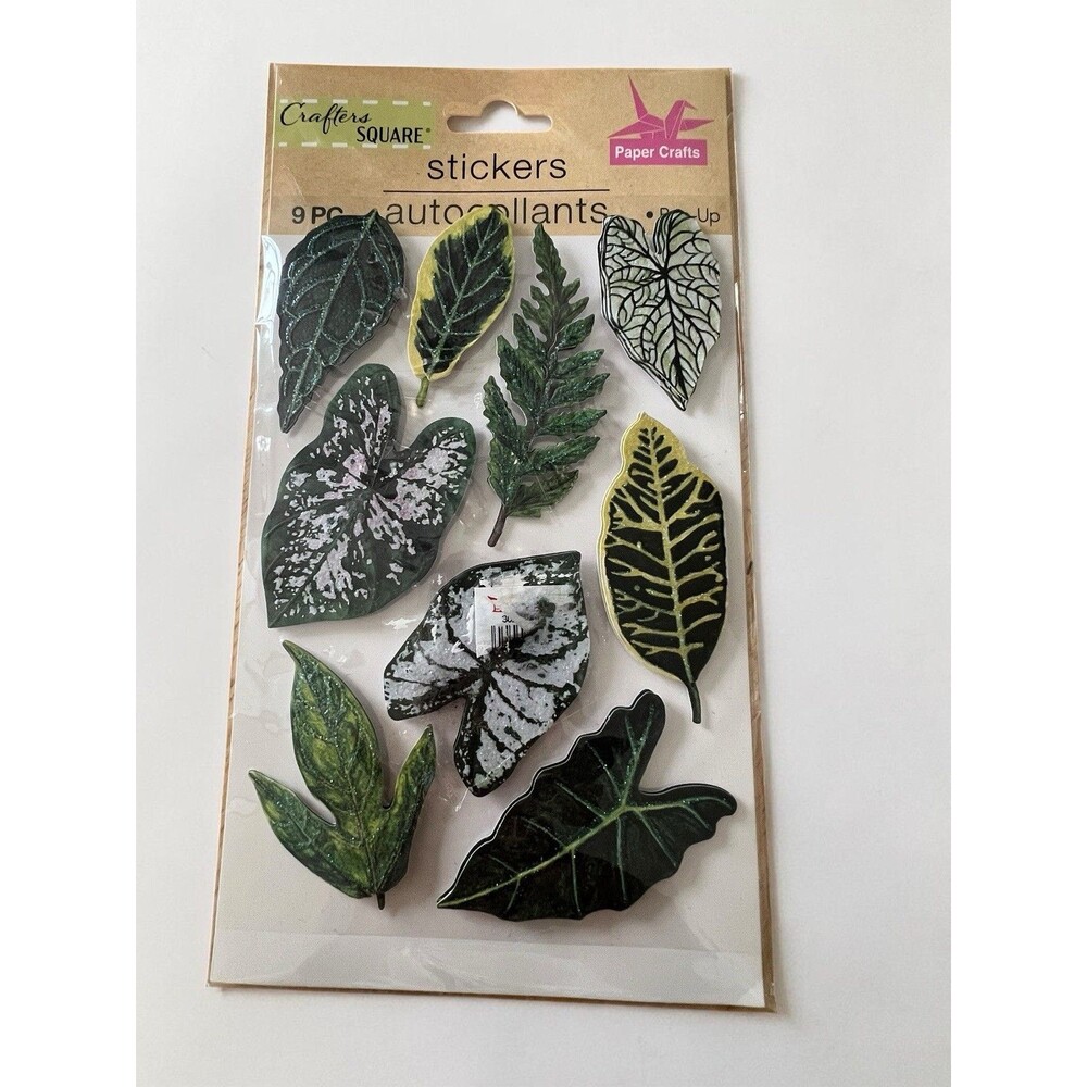 Crafter's Square Leaf Stickers 3D Botanical Plant ScrapBook Craft 9 Pieces